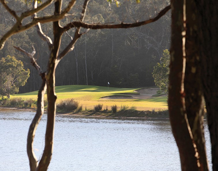 The par-4 15th is the highlight of the back nine's inland holes. It wraps magnificently around a big lake. 