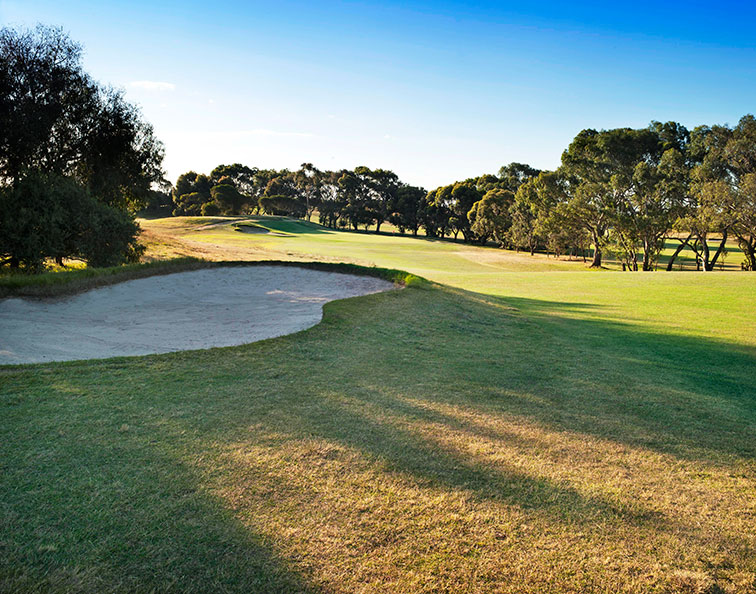 The changes in elevation at Curlewis are used tastefully, shown here at the par-4 seventh.