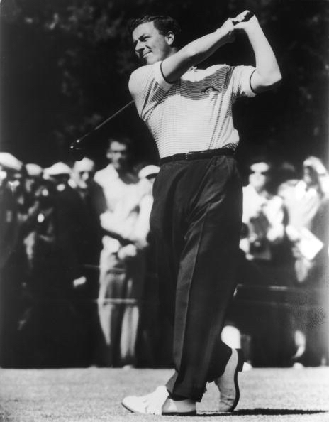 Australian golfer Peter Thomson hits a screamer during the Canada Cup match at the Royal Melbourne Golf Course, Victoria, 24th November 1959. (Photo by Central Press/Hulton Archive/Getty Images)