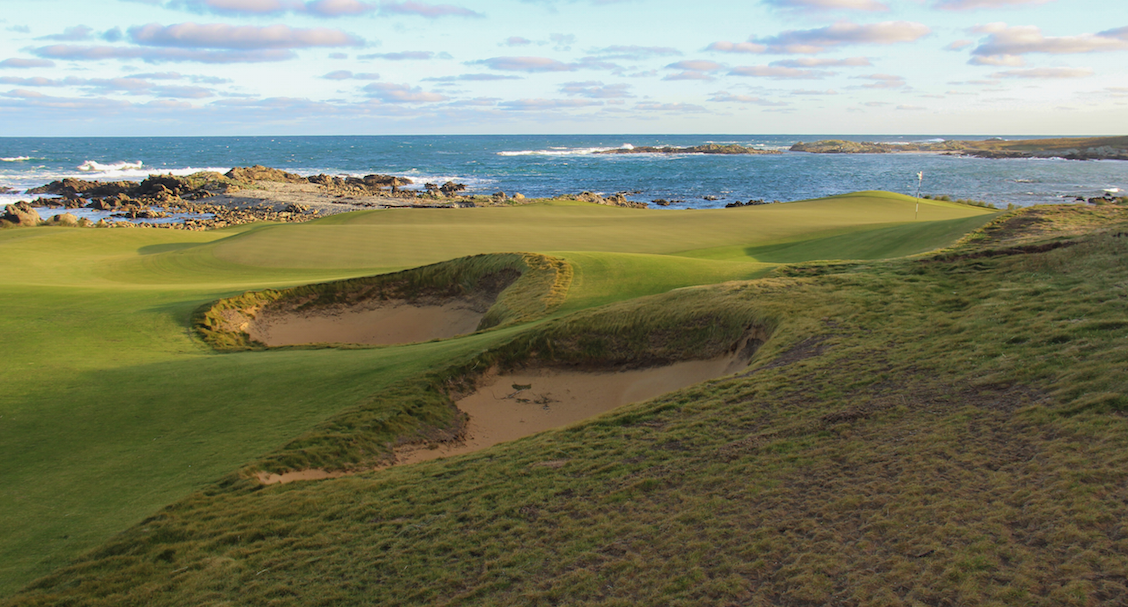 The stunning, oceanside green at the par-4 11th.
