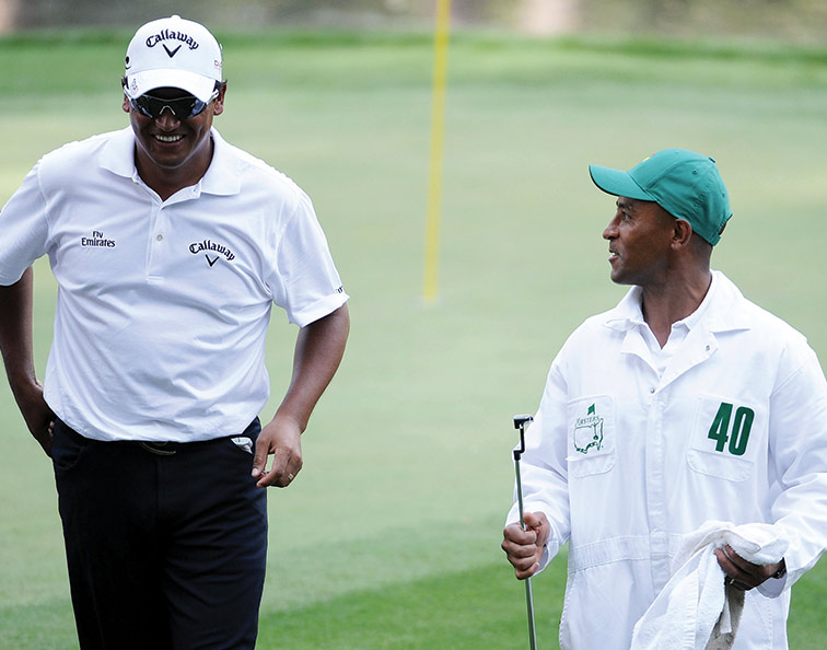 2005 US Open winner 'Cambo' had Gregan on the bag for the Masters Par-3 Tournament in 2010.