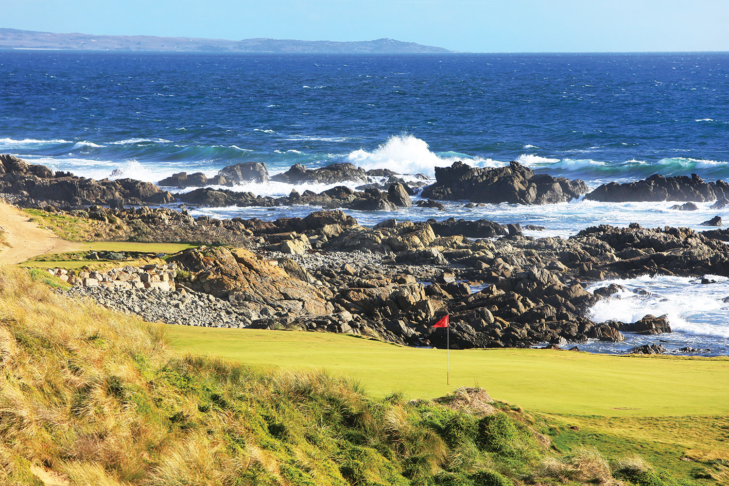 Most holes are in full view of Bass Strait, while some – such as the par-3 11th – sit directly beside the ocean.