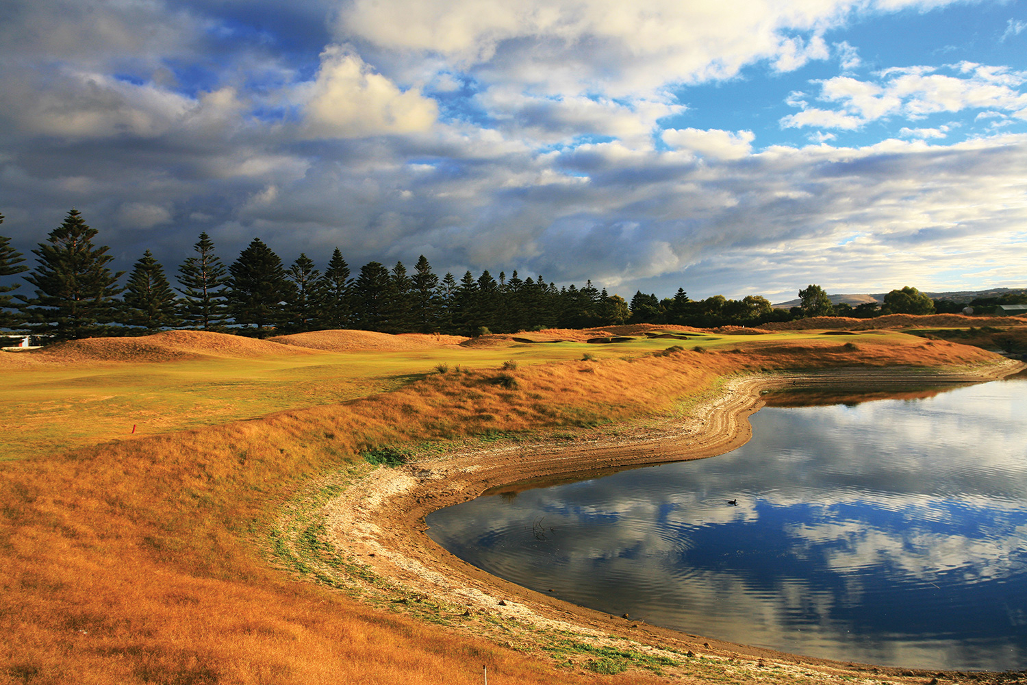 The par-5 seventh features the largest water hazard at Lady Bay.