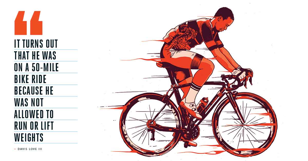 Illustration of Tiger Woods riding a bicycle
