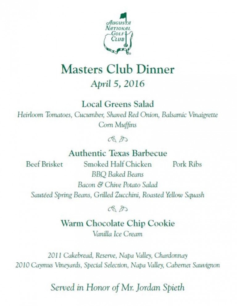 Jordan Spieth's Champions Dinner menu a HUGE hit with guests, including