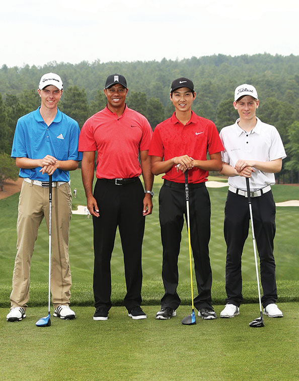 Ryan Gerard, Tiger Woods, Min Woo Lee and John Axelsen