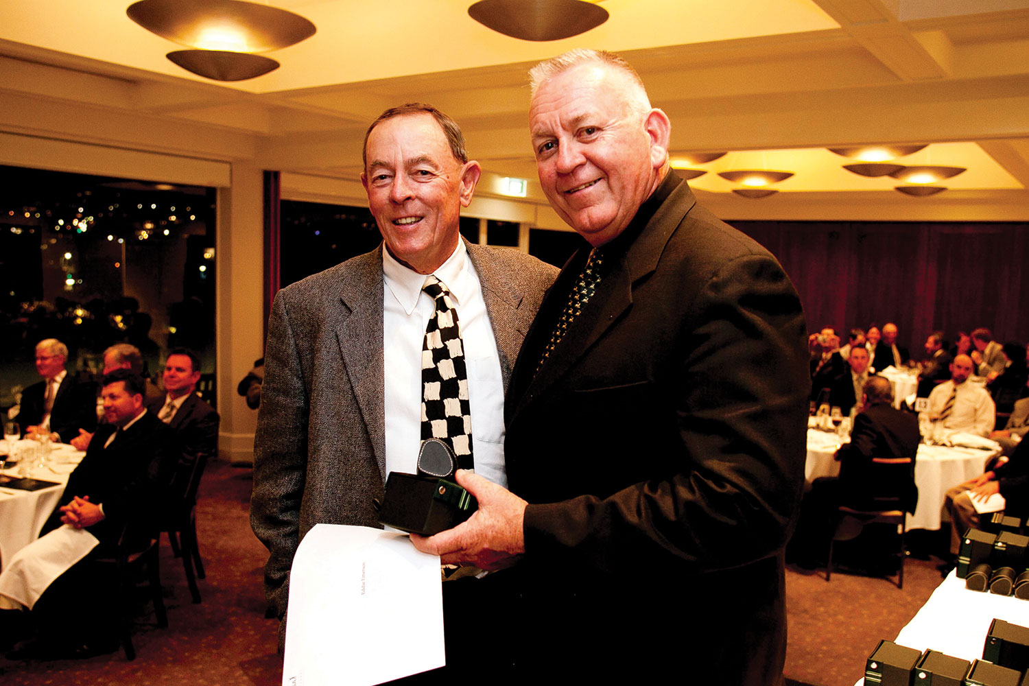 Eddie Emerson [left] is presented with his PGA of Australia Life Membership award.