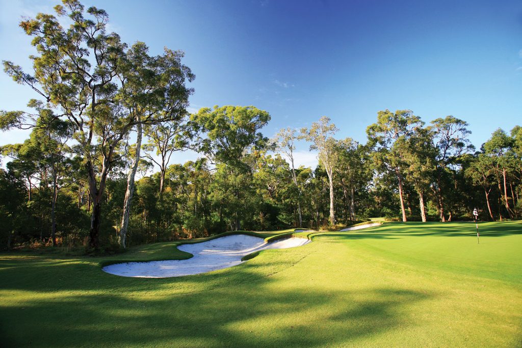 The foliage-heavy front nine offers a distinct contrast to the open, water-laden inward half.