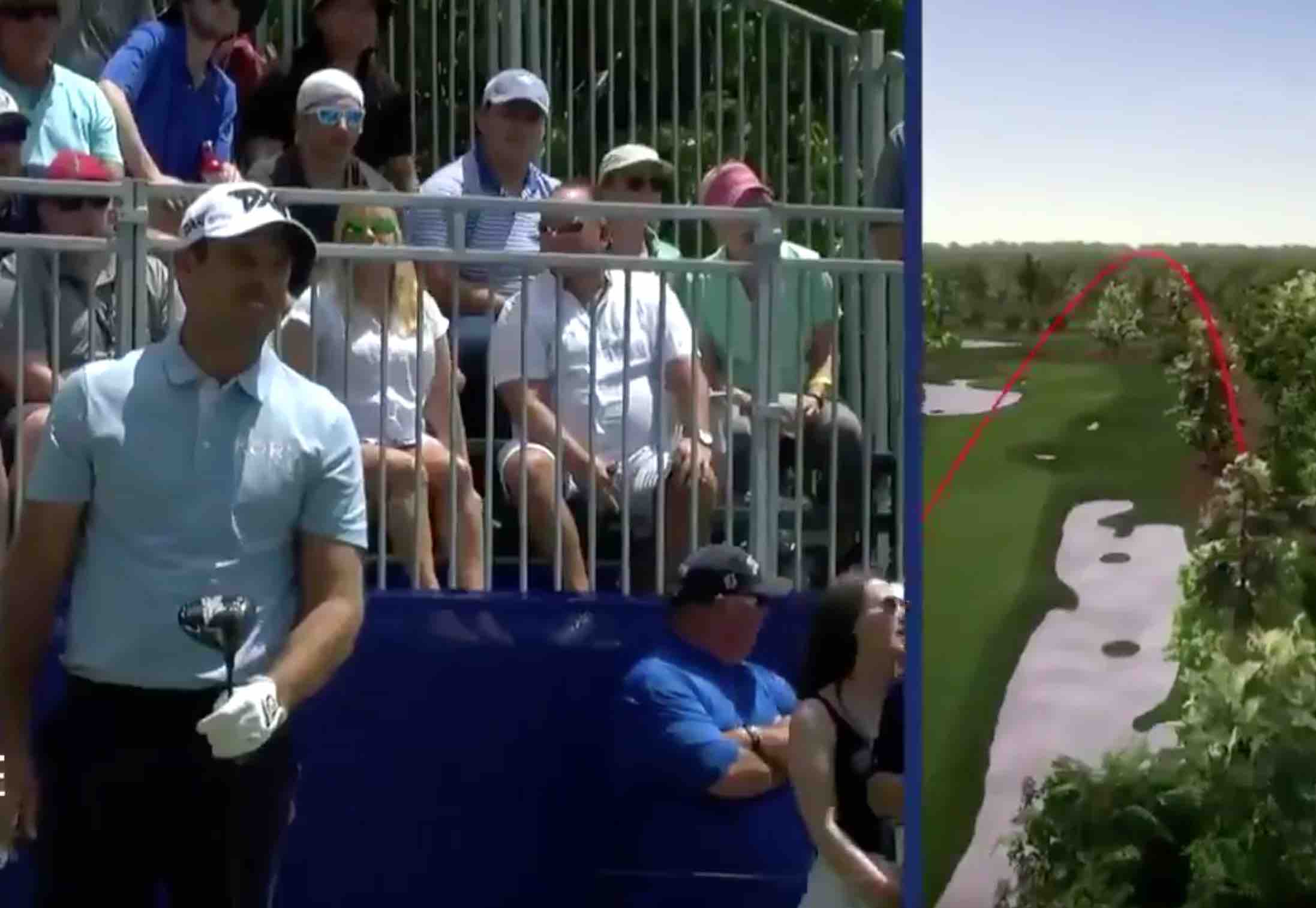 Watch teammates Louis Oosthuizen and Charl Schwartzel each hit tee shot out of bounds leading to