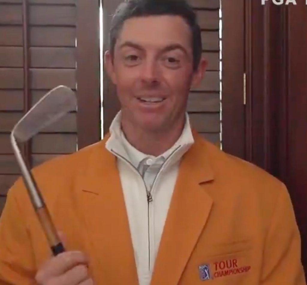 Rory McIlroy pays tribute to fellow tour champion Happy Gilmore, gold jacket and all
