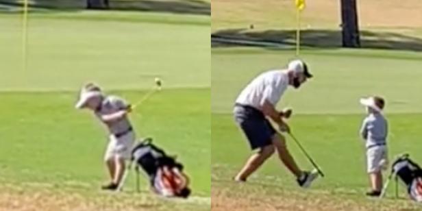 Five-year-old chips in 30-metre shot for par at first golf tournament, start buying shares now
