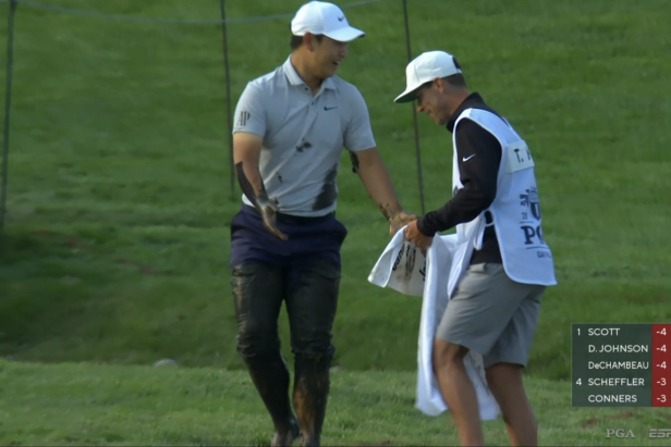 pga-championship-2023:-tom-kim-falls-into-creek,-gets-caked-in-mud,-remains-a-delight