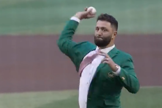 jon-rahm-throws-out-first-pitch-at-game-4-of-world-series,-airmails-halfway-it-to-albuquerque