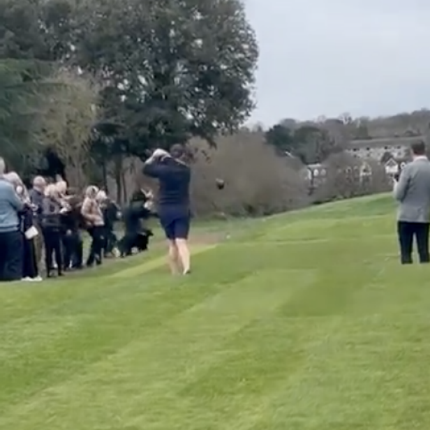 new-captain-of-golf-club-smokes-spectator-with-embarrassing-ceremonial-tee-shot,-holds-follow-through-like-a-champ