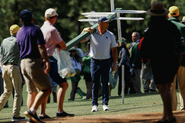 Masters 2024: Bryson DeChambeau rips sign from ground in wild second round